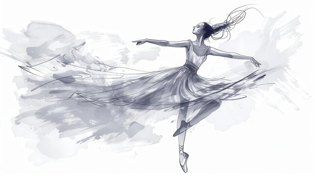 graceful ballerina performing weightless pirouette ethereal dance pose sketch illustration