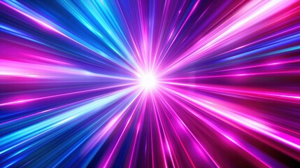 A vivid display of neon light rays bursting from a central point, creating an intense and futuristic visual impact.