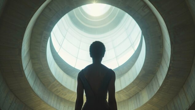 Zoom out to reveal the expanse of her ambitions, the minimalist setting amplifying her impact as she charts her course towards greatness.