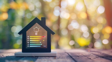 Smart home interface displaying energy usage data, home automation theme, front view, highlighting realtime monitoring and control, digital tone, colored pastel