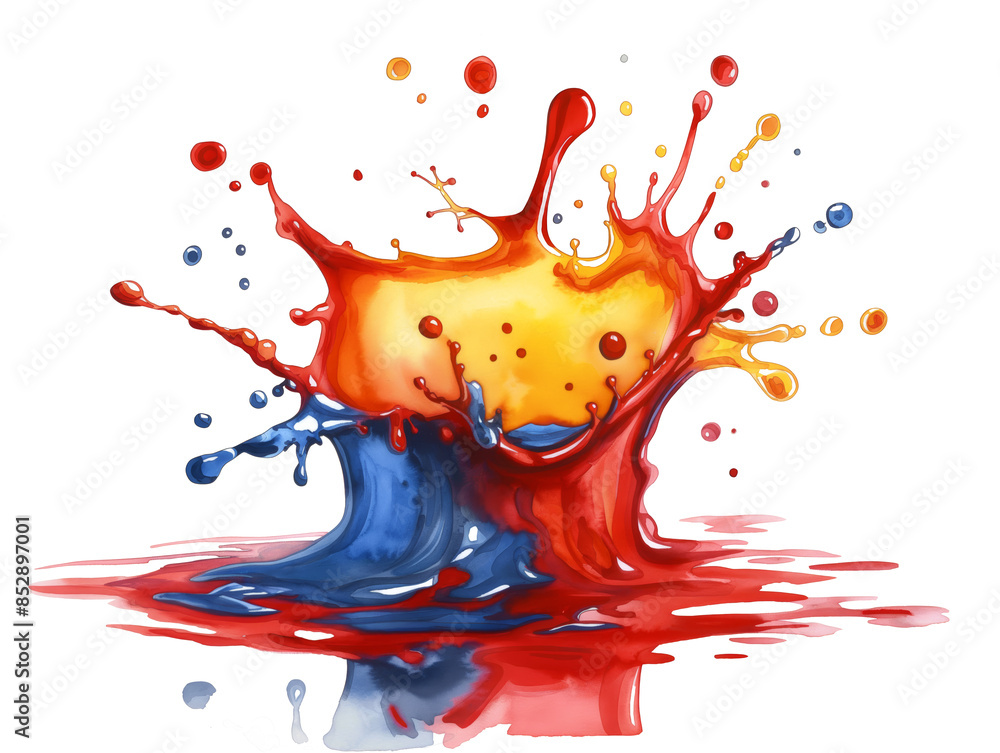 Poster a colorful splash of red and blue paint against a white background, depicted in a vibrant and dynami