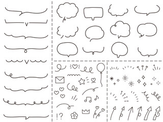 手描き風のベクターイラストセット　吹き出し　フレーム　落書き　装飾　飾り　矢印