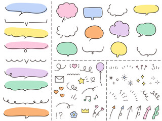 手描き風のベクターイラストセット　吹き出し　フレーム　落書き　装飾　飾り　矢印