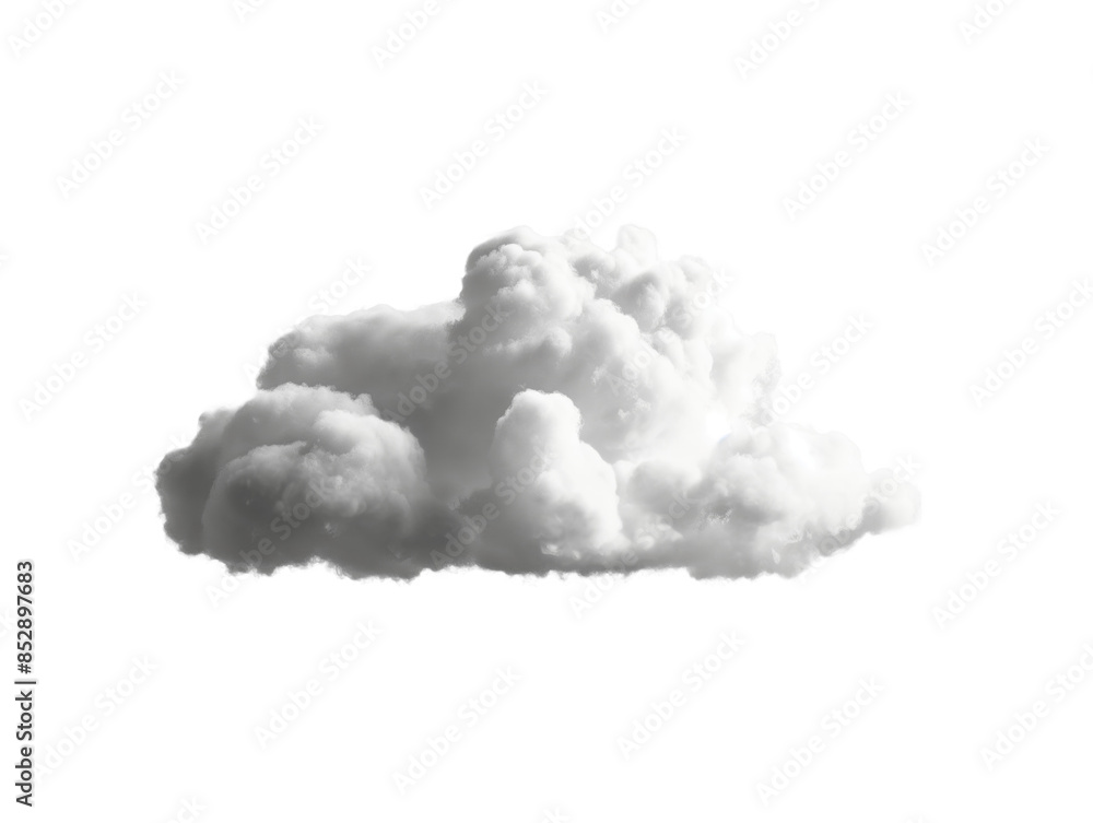 Poster fluffy white cloud isolated on a white background, suitable for design elements or collage. generati