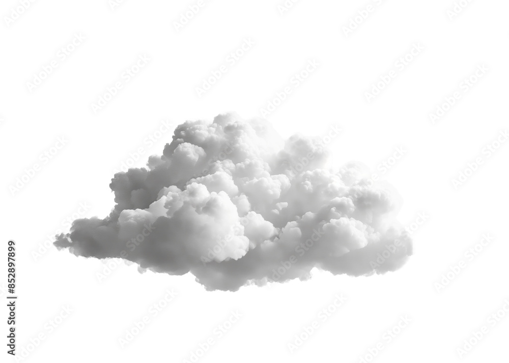 Poster a fluffy cumulus cloud isolated on a white background, suitable for design templates or collages. ge