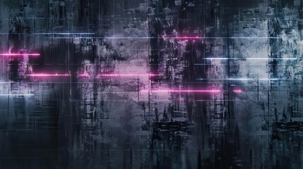 Naklejka premium grungy grey fabric wall with glitch effects and neon glow abstract digital background