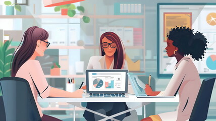 Business Meeting Women Analyzing Data Office Environment