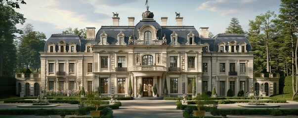 Fototapeta premium French chateau with a grand entrance.