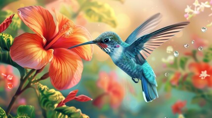 Obraz premium hummingbird hovering near a vibrant flower stunning nature wallpaper illustration