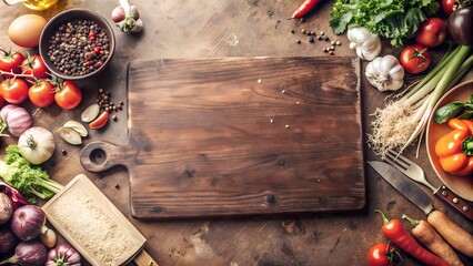 View from above. There is a cutting board in the right corner of the picture. 