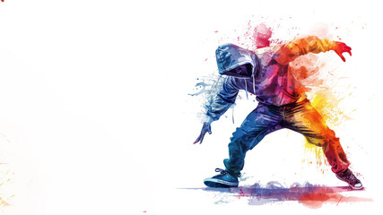 Colorful watercolor painting of male break dancer performance balanced action
