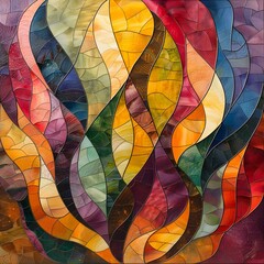 Abstract Stained Glass Window With Colorful Patterns