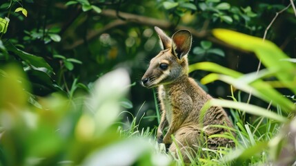 inquisitive wallaby discovering lush colorful flora vibrant wildlife nature photography