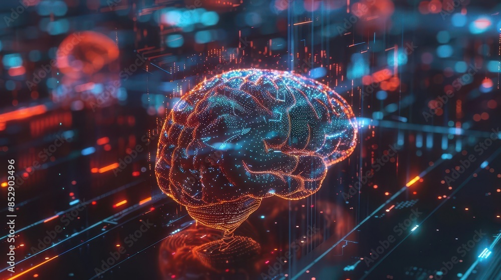 Poster intricate holographic human brain projection artificial intelligence concept 3d rendering