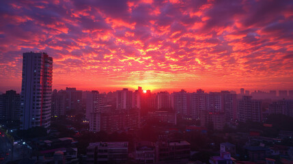 Fototapeta premium Sunset Sky Clouds in the evening with Red, Orange, Yellow and purple sunlight on Golden hour after sundown, Romantic sky in summer on Dusk Twilight