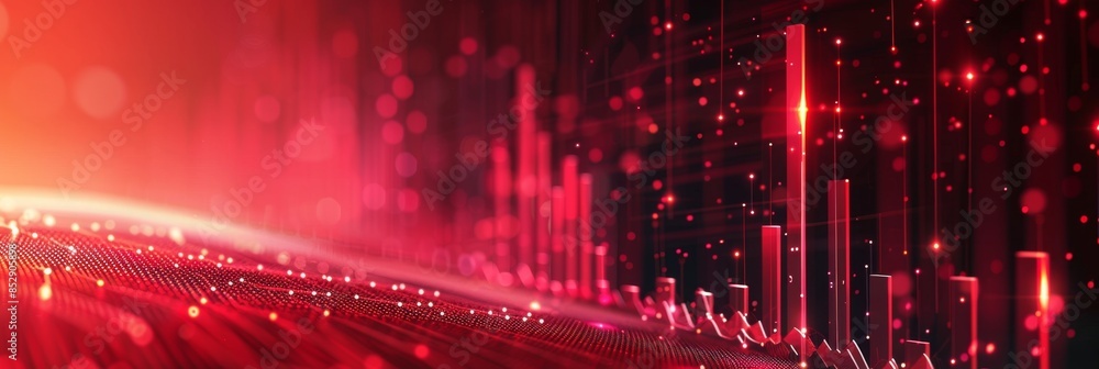 Poster minimalist red background with subtle digital particles and vertical bar lines, providing a clean an