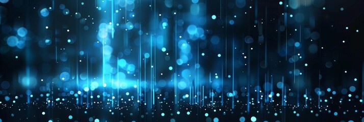 Obraz premium Bright blue background with digital particles and sleek vertical bar lines, offering a clean and professional look for