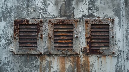 Naklejka premium Dirty air vents covered on a concrete wall background filthy air vents on a cement wall
