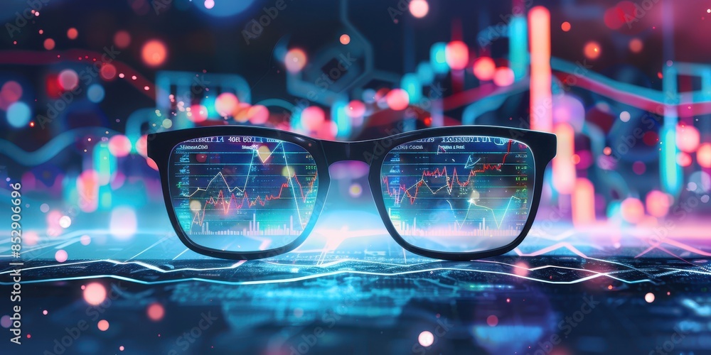 Aufkleber smart glasses displaying data analytics on futuristic virtual screens, representing technology and i