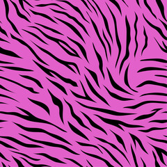 Seamless tiger pattern. Fashionable vector illustration. Black spots on pink background. Retro animal texture for print, textile, fabric.
