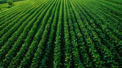 lush green soybean field from above healthy crop agricultural landscape drone photography