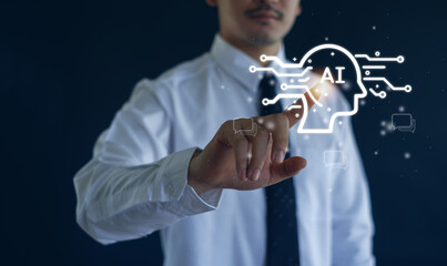 Ai technology,  man using technology smartphone, artificial intelligence by enter command prompt...