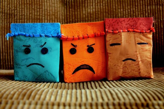 Emotions and feelings displayed by a box made of fabric.