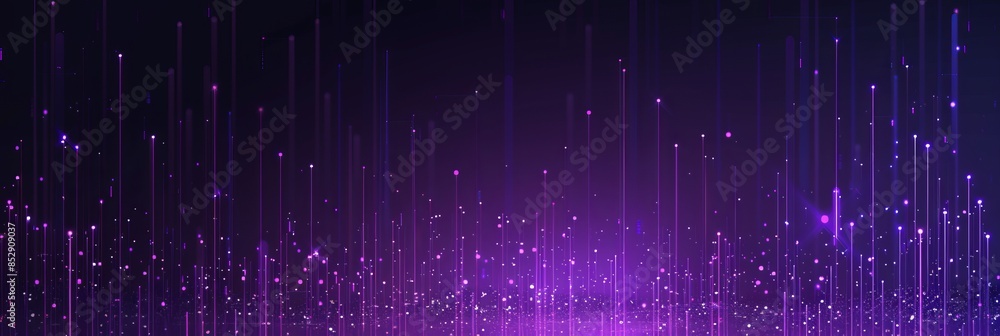Poster minimalist purple gradient background featuring subtle digital particles and vertical bar lines, per