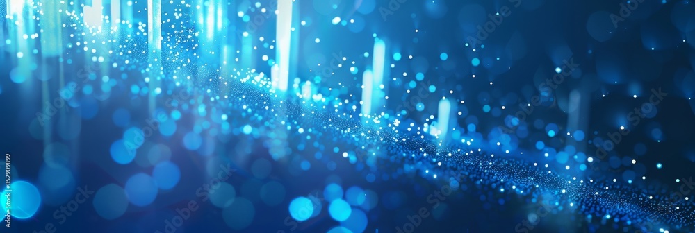 Poster minimalist blue background with subtle digital particles and vertical bar lines, providing a clean a