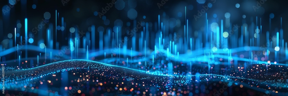 Aufkleber blue background with luminous particles and vertical bar lines, creating a sophisticated and high-te
