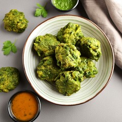 Indian Homemade food palak pakoda also known as spinach fritters or palak spanish pakora