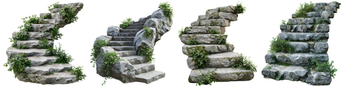 Stairs made of large stone steps with green plants
