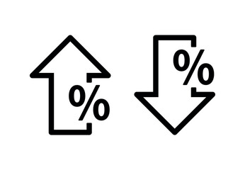 Percentage with Up and Down Arrow Set in Black Line Icon Clipart Vector Illustration