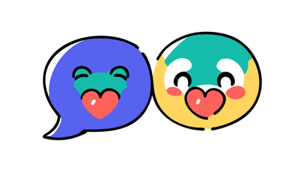 Fototapeta premium Two cartoon faces with loving expressions can be seen on a transparent background. One face is wrapped in a speech bubble, suggesting that it conveys love or affection to the other circular face.AI ge