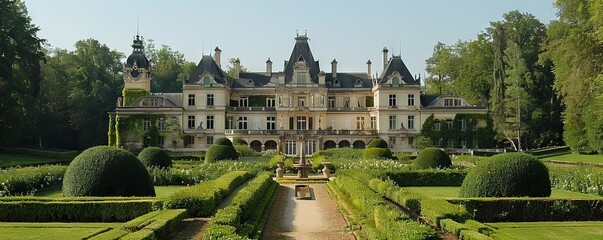 Naklejka premium French chateau with a formal garden.