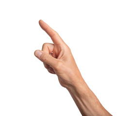 finger pointing, hand gesture, sign isolated on white background, side view, transparent PNG, cutout