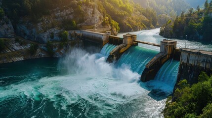 majestic hydroelectric dam with turbines in action renewable energy production
