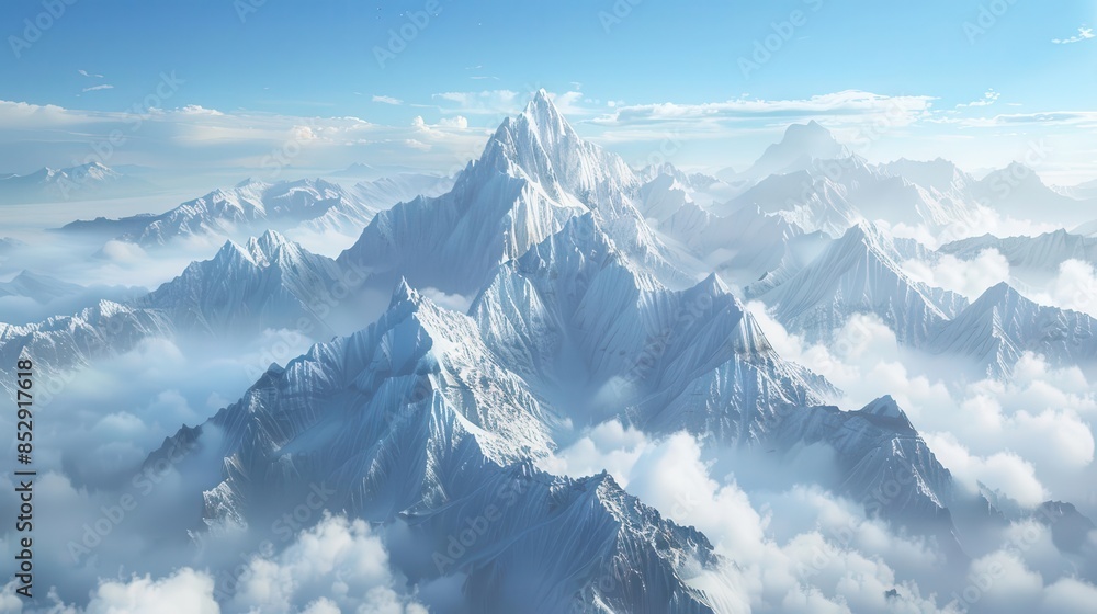 Wall mural majestic snowcapped mountain peaks rising above misty valleys aigenerated landscape - Wall murals