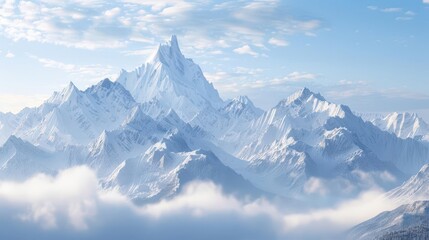 majestic snowcapped mountain peaks rising above misty valleys aigenerated landscape