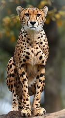 Golden Gaze of a Cheetah on the African Savannah: Capturing the Majesty of Wildlife, Nature's Predator, and Human Connection. High-Resolution AI-Generated Wallpaper Background.