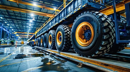 Obraz premium Heavy Machinery Tires in an Industrial Factory. Generative ai