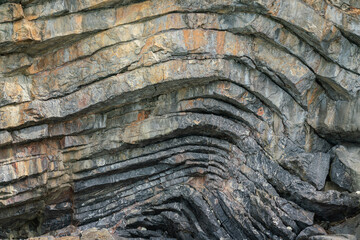 Amazing hillside cliff with compressed layer rock structure or call Pancake rock in the nature...