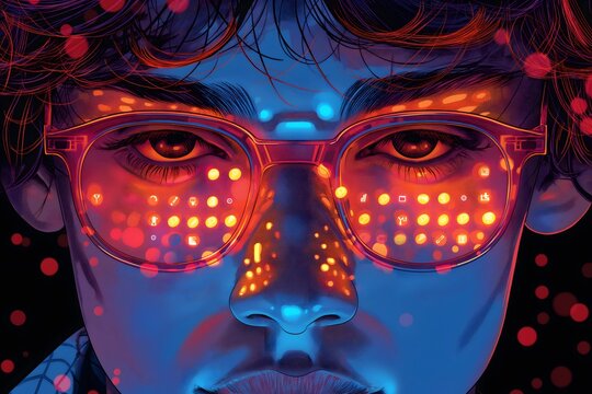 invisible artificial intelligence man using social media, comic pop art style - Powered by Adobe