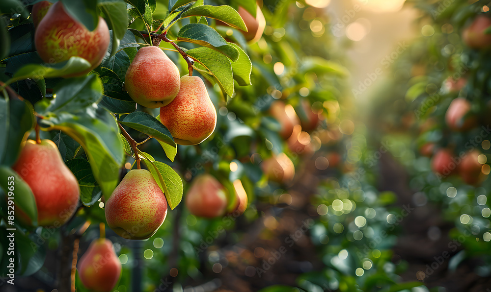 Poster pear trees in an orchard