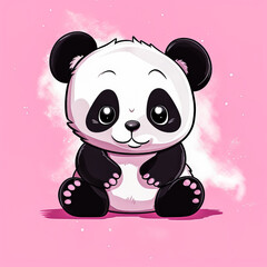 Obraz premium A cute panda bear is sitting on a pink background