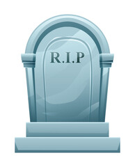 Tombstone vector cartoon illustration. RIP gravestone isolated on white background.