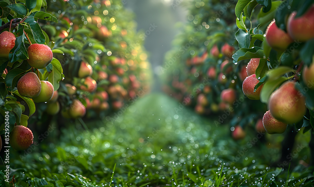 Poster pear trees in an orchard