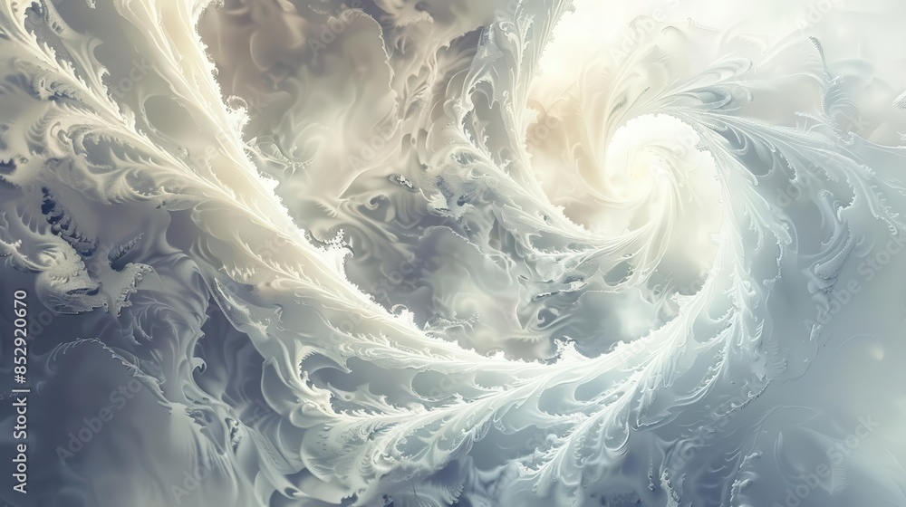 Poster mesmerizing white fractal horizon infinite depth and complexity abstract digital artwork