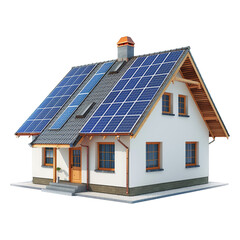Fototapeta premium House with solar panels roof on transparent background