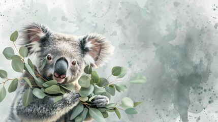 Obraz premium A sweet koala holding a bunch of eucalyptus leaves 